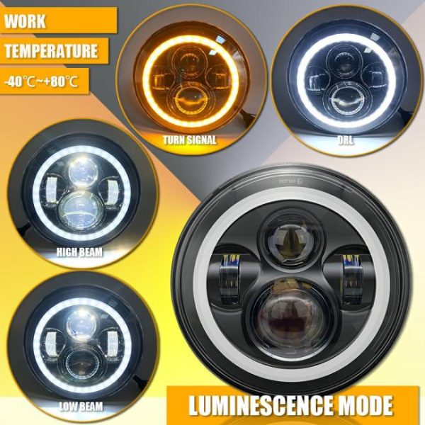 LED Headlights |   7 Inch 45W H4 LED Headlights Lamp With Angle Eyes 7″ Round Headlamp For Lada 4×4 Urban Niva Land Rover 90/110 Defender