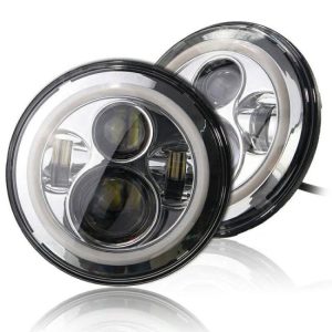 LED Headlights |   Car Parts Amber Color White Motorcycle jk Daytime Running Round led Headlight With Angle Eyes