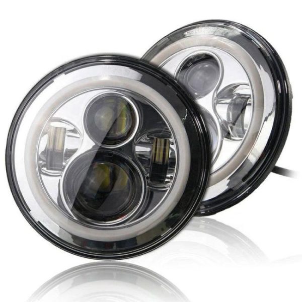 LED Headlights |   Car Parts Amber Color White Motorcycle jk Daytime Running Round led Headlight With Angle Eyes