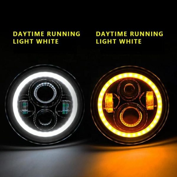 LED Headlights |   Car Parts Amber Color White Motorcycle jk Daytime Running Round led Headlight With Angle Eyes