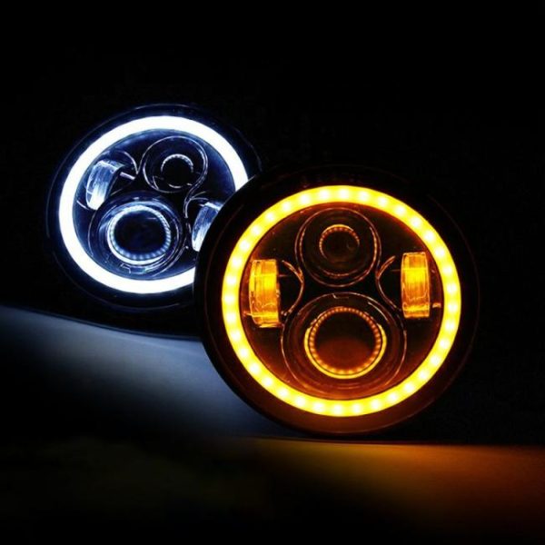 LED Headlights |   Car Parts Amber Color White Motorcycle jk Daytime Running Round led Headlight With Angle Eyes