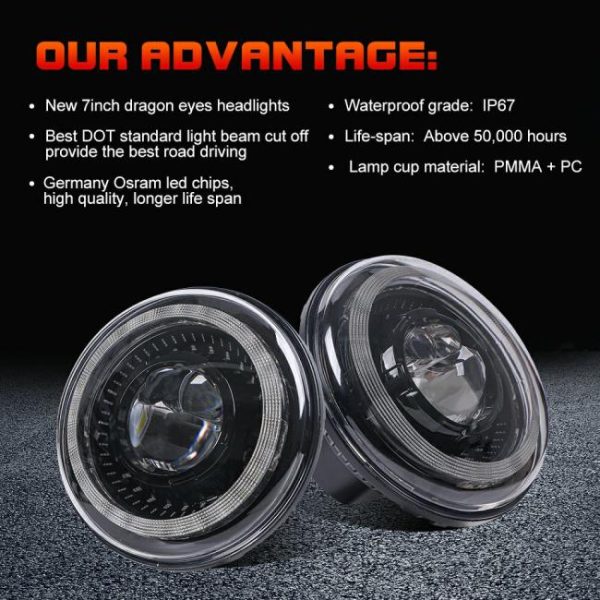 LED Headlights |   DOT Approved 7 Inch Angel Eyes Round Projector Led Headlights 7inch Round DRL Led Headlight for Jeep Wrangler JK Headlights