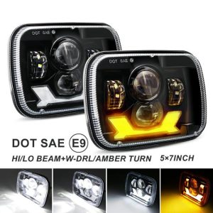 LED Headlights |   DOT White DRL Amber Turn Signal Rectangle Sealed Beam 5 X 7 LED Headlight for Jeep Trucks for Cherokee XJ YJ MJ