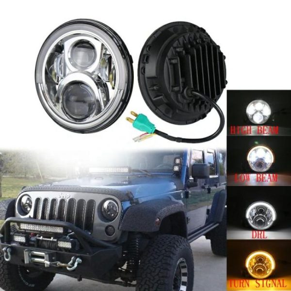 LED Headlights |   OVOVS Auto Lighting System Led Car Lights With Amber Turn Signal H4-H13 Adapter for jeep Wrangler JK 7 Inch Led Headlight