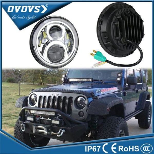 LED Headlights |   OVOVS Auto Lighting System Led Car Lights With Amber Turn Signal H4-H13 Adapter for jeep Wrangler JK 7 Inch Led Headlight