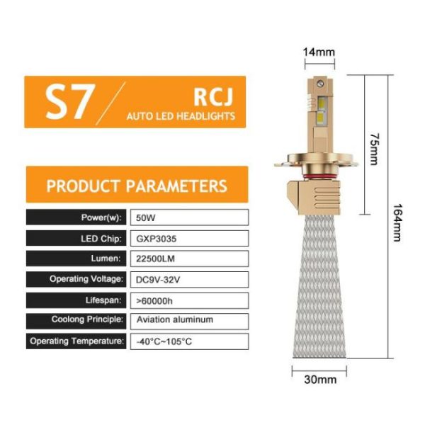 LED Headlights |   RCJ LED Headlights S7 Universal Braided Copper Strip Cooling Car Fanless GXP 3035 H1 H3 H4 H7 H11 LED Headlight Bulbs