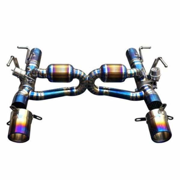 Tuning Exhausted Systems |   High Flow Quality JTLD Blue Titanium Exhaust Catback for Ferrari F8 with Vacuum Valve