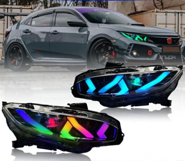 LED Headlights |   Hot Selling RGB LED Red White Blue Eyes Dynamic Turn signal Headlights for Honda 10th 11th Civic Type R hatchback FK8 FL5