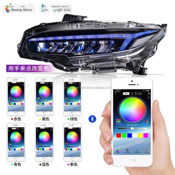 LED Headlights |   Hot Selling RGB LED Red White Blue Eyes Dynamic Turn signal Headlights for Honda 10th 11th Civic Type R hatchback FK8 FL5